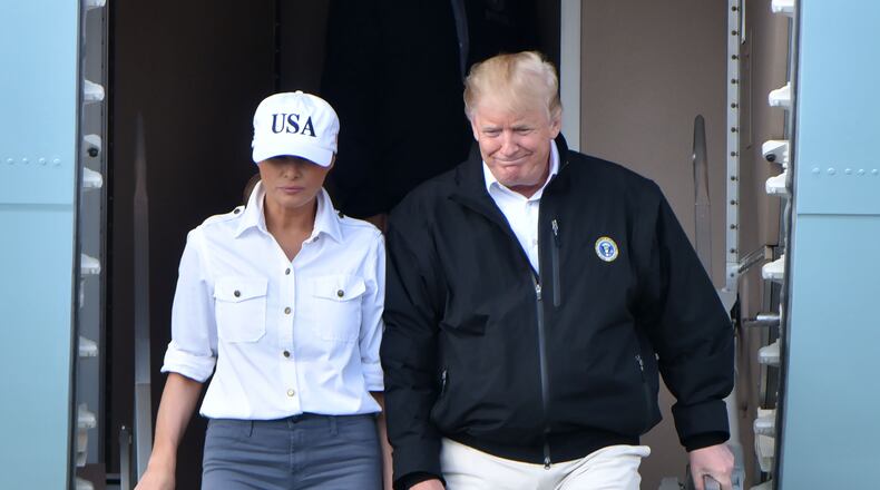 President Donald Trump and First Lady Melania Trump arrive at Robins Air Force Base on Monday October 15, 2018.  HYOSUB SHIN / HSHIN@AJC.COM