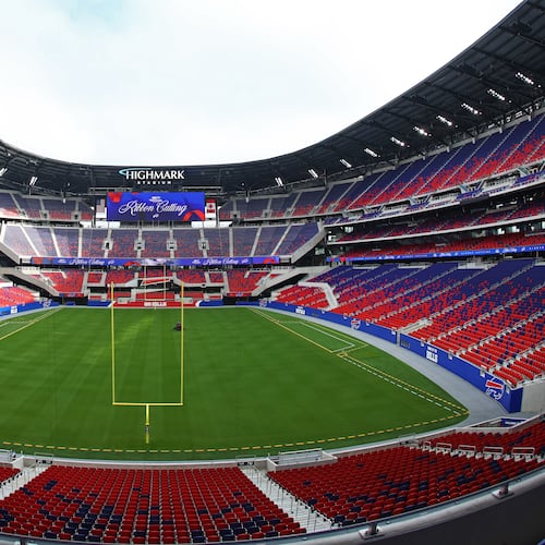 FILE - A general interior view of the Buffalo Bills' new Highmark Stadium prior to a ribbon cutting ceremony in Orchard Park, N.Y., June 23, 2026. (AP Photo/Jeffrey T. Barnes, File)