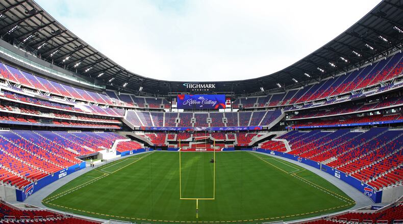 FILE - A general interior view of the Buffalo Bills' new Highmark Stadium prior to a ribbon cutting ceremony in Orchard Park, N.Y., June 23, 2026. (AP Photo/Jeffrey T. Barnes, File)