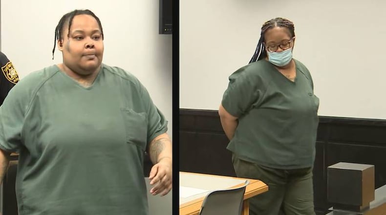 Brittany Hall (right) and her girlfriend, Celeste Owens, will remain in jail after their bond was denied in a hearing that involved prosecutors presenting evidence that Hall's daughter had been beaten to death. (Credit: Channel 2 Action News)