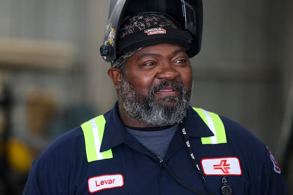 Welding Apprentice Levar Smith Sr. prepares to work on a project at the welding shop at Hartsfield-Jackson Atlanta International Airport, Thursday, July 17, 2025, in Atlanta. Smith graduates from the two-year apprenticeship program on July 25th. The ATL Apprenticeship Program was launched in 2023 as a strategic initiative to strengthen our internal skilled labor pipeline while creating sustainable career pathways for metro Atlanta residents. (Jason Getz / AJC)