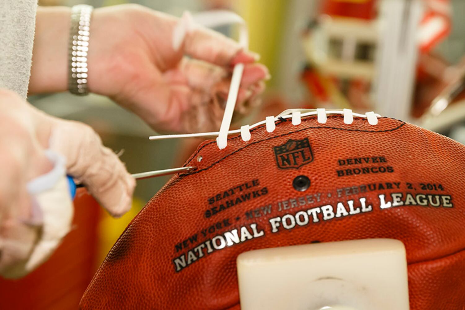 Super Bowl XLVIII gear made at Wilson Sporting Goods in Ada, Ohio