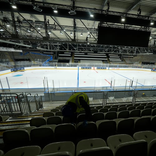 An overview of the Ice Skating Arena where some Ice Hockey matches of the Milan Cortina 2026 Winter Olympics will take place, in Rho, outskirt of Milan, Friday, Dec.5, 2025. (AP Photo/Luca Bruno)