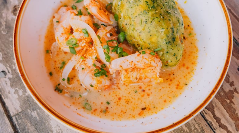 Mofongo at El Super Pan has cilantro in it, giving it a green color. Courtesy of the Imprints Agency