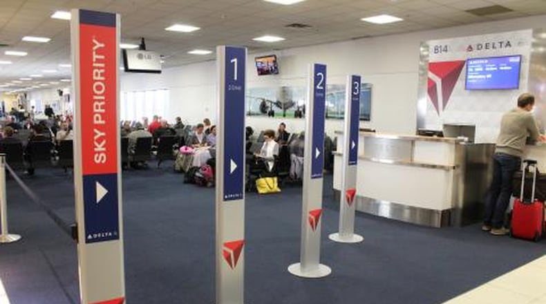 Delta uses pillars in its new boarding process to try to add more order to an often-stressful part of the flying experience. Source: Delta Air Lines