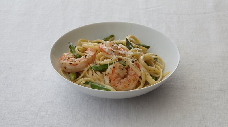 Saturday’s Creamy Linguine With Shrimp can be served with cherry tomatoes sauteed with olive oil and garlic. Contributed by McCormick and Co.