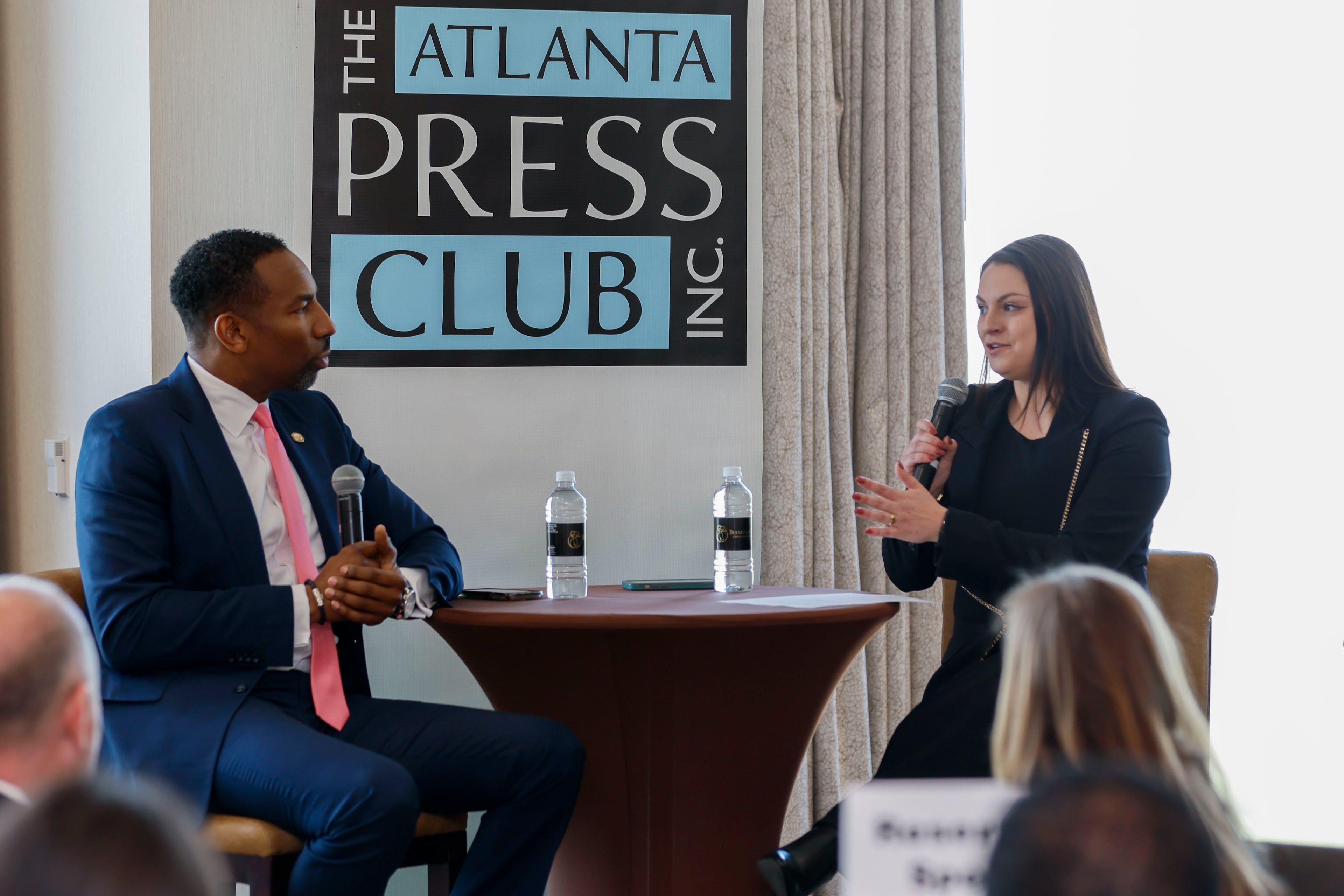 Members and sponsors of the Atlanta Press Club gathered to watch Atlanta Mayor Dickens speak during the Newsmaker Leadership Series, which featured AJC reporter Riley Bunch as the moderator, at the Buckhead Club on Thursday, March 27, 2025. Mayor Dickens discussed public safety, city water issues, and infrastructure.
(Miguel Martinez/AJC)