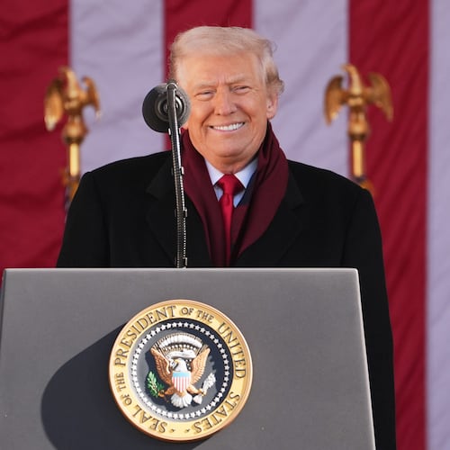 President Donald Trump speaks during an event to mark Veterans Day at Arlington National Cemetery, Tuesday, Nov. 11, 2025, in Arlington, Va. (AP Photo/Evan Vucci)