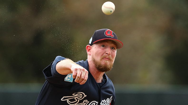 Atlanta Braves pitcher Wes Parsons throws some live batting practice for the first time during spring training Wednesday, Feb. 20, 2019, at the ESPN Wide World of Sports Complex in Lake Buena Vista, Fla.