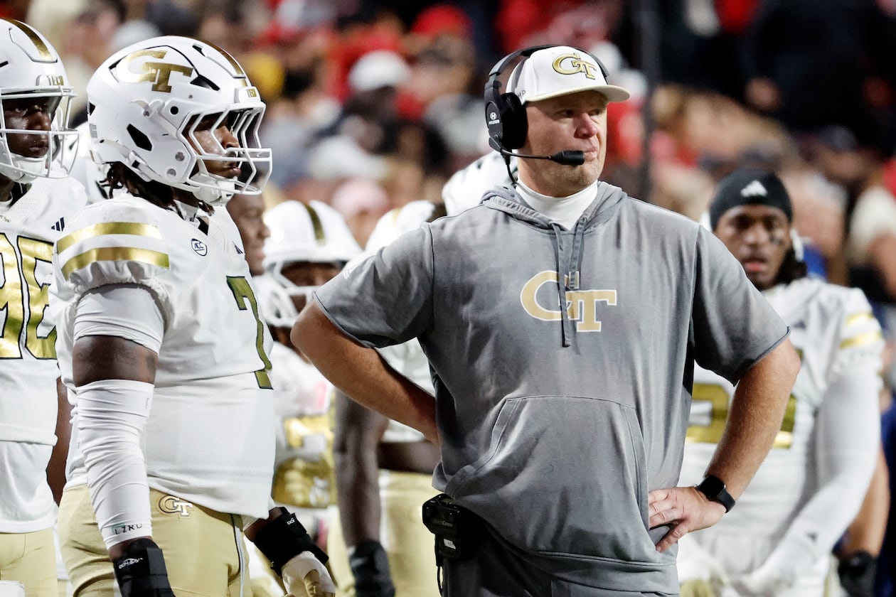 Georgia Tech hung on to a spot in the AP Top 25 poll, but barely, coming in at No. 23 after a 42-28 loss to Pitt at home on Saturday. (Karl DeBlaker/AP)