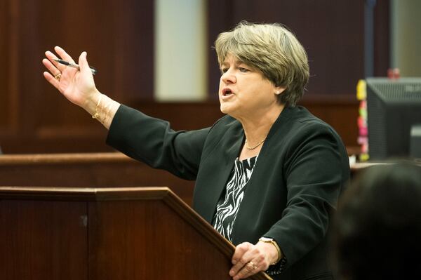 Defense attorney Corinne Mull gives her closing arguments during the trial of Jennifer and Joseph Rosenbaum in front of Henry County Judge Brian Amero at Henry County Superior Court in McDonough on Friday, July 26, 2019. (Alyssa Pointer/alyssa.pointer@ajc.com)
