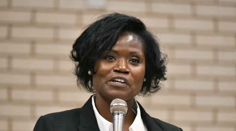 Ruth “The Truth” Stringer speaks during a DeKalb County sheriff candidates forum at Redan High School in Stone Mountain on Thursday, February 13, 2020. (Hyosub Shin / Hyosub.Shin@ajc.com)