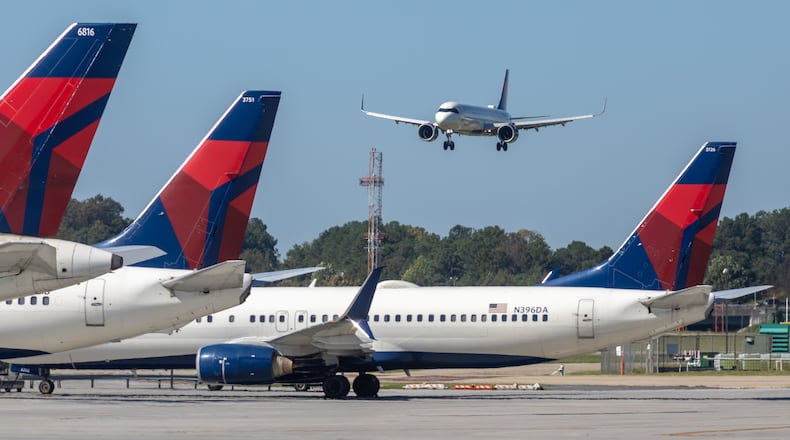 Delta planes are parked at Hartsfield-Jackson Atlanta International Airport on Thursday, Oct. 10, 2024. (AJC file)