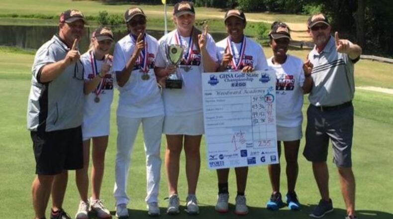 The Woodward Academy girls golf team was all smiles after winning their title in 2018.