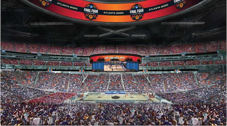 This is a rendering of what Mercedes-Benz Stadium is supposed to look like for the Final Four early next month.