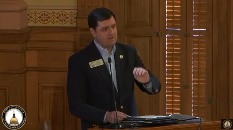 Rep. Scott Hilton, R-Peachtree Corners, sponsored last year's bill banning cellphones in elementary and middle schools. The Georgia General Assembly is considering extending that ban to high schools. (Georgia General Assembly/Screenshot)