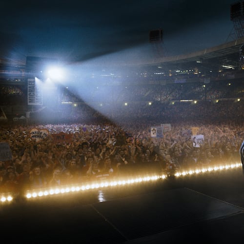 This image released by Lionsgate shows Jaafar Jackson as Michael Jackson in a scene from "Michael." (Lionsgate via AP)