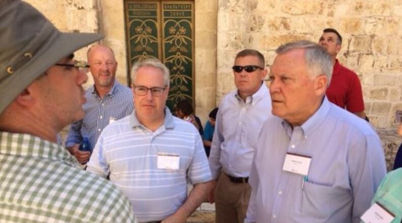 Gov. Nathan Deal (right) and Attorney General Sam Olens on a tour of old Jerusalem during a trade visit to Israel last month. Greg Bluestein, gbluestein@ajc.com