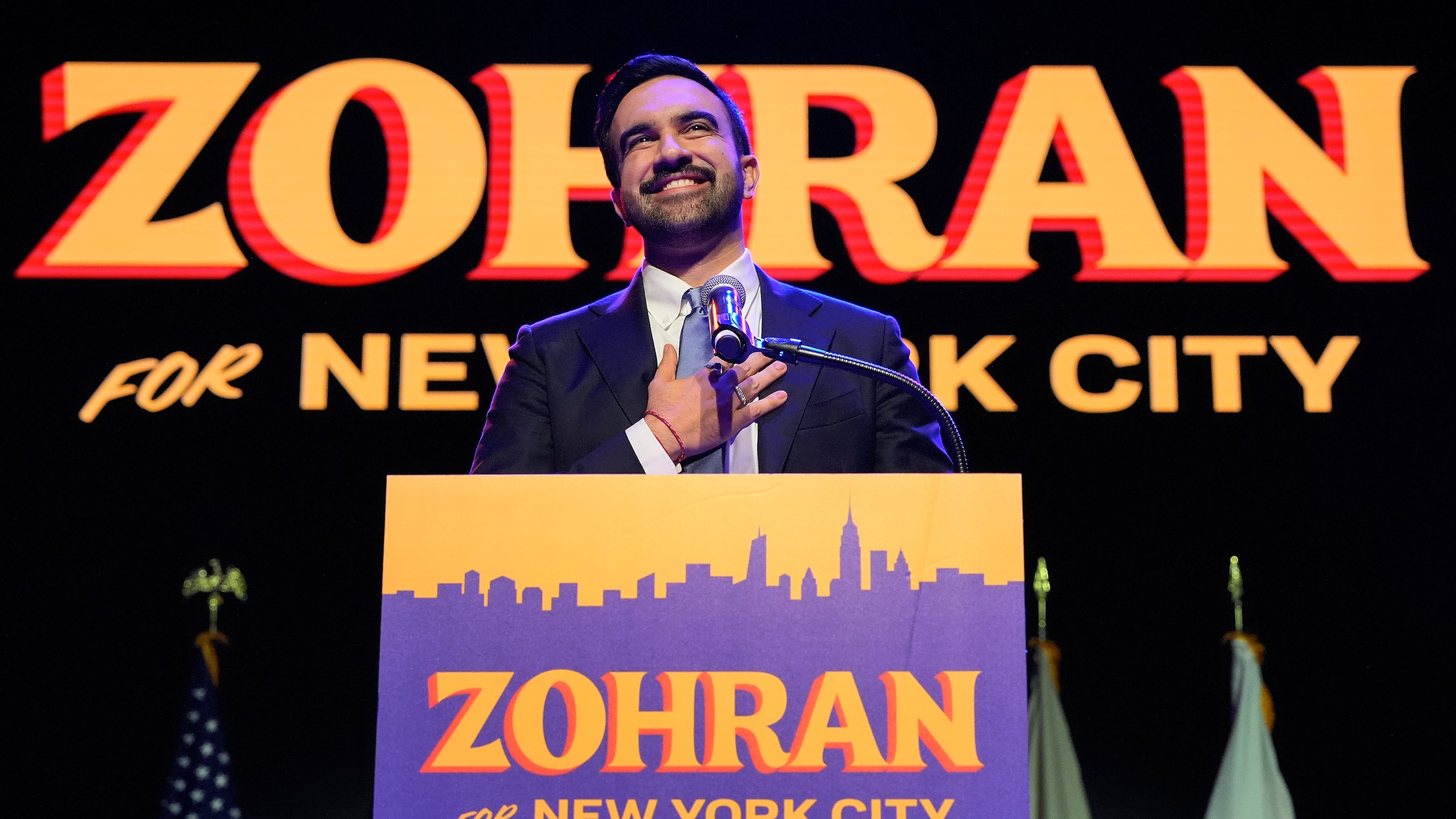 Zohran Mamdani speaks during a victory speech at a mayoral election night watch party, Tuesday, Nov. 4, 2025, in New York. (AP Photo/Yuki Iwamura)