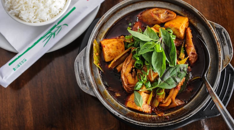 Stinky tofu Sichuan style in hot pot at La Mei Zi. BECKY STEIN PHOTOGRAPHY