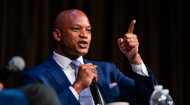 FILE - Wes Moore, governor of Maryland, speaks during the National Action Network (NAN) Convention in New York, April 9, 2026. (AP Photo/Angelina Katsanis, File)