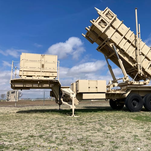 FILE - A Patriot missile mobile launcher is displayed outside the Fort Sill Army Post near Lawton, Okla., on March 21, 2023. (AP Photo/Sean Murphy, File)