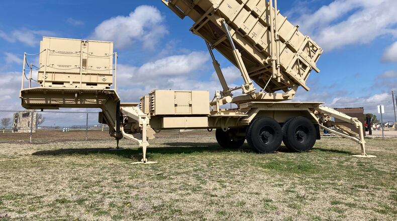 FILE - A Patriot missile mobile launcher is displayed outside the Fort Sill Army Post near Lawton, Okla., on March 21, 2023. (AP Photo/Sean Murphy, File)