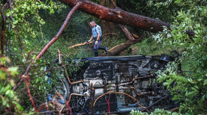 September 1, 2020 Atlanta: A Georgia State Patrol trooper suffered a head injury Tuesday morning, Sept. 1, 2020 after a pursuit and a fiery crash in northwest Atlanta, a spokeswoman for the state agency said.  Over a five-year period ending in 2021, more than 180 people were killed in crashes that resulted from pursuits in Georgia – the third most in the country, according to an Atlanta Journal-Constitution analysis of traffic death data from the National Highway Safety Administration. (John Spink / John.Spink@ajc.com)