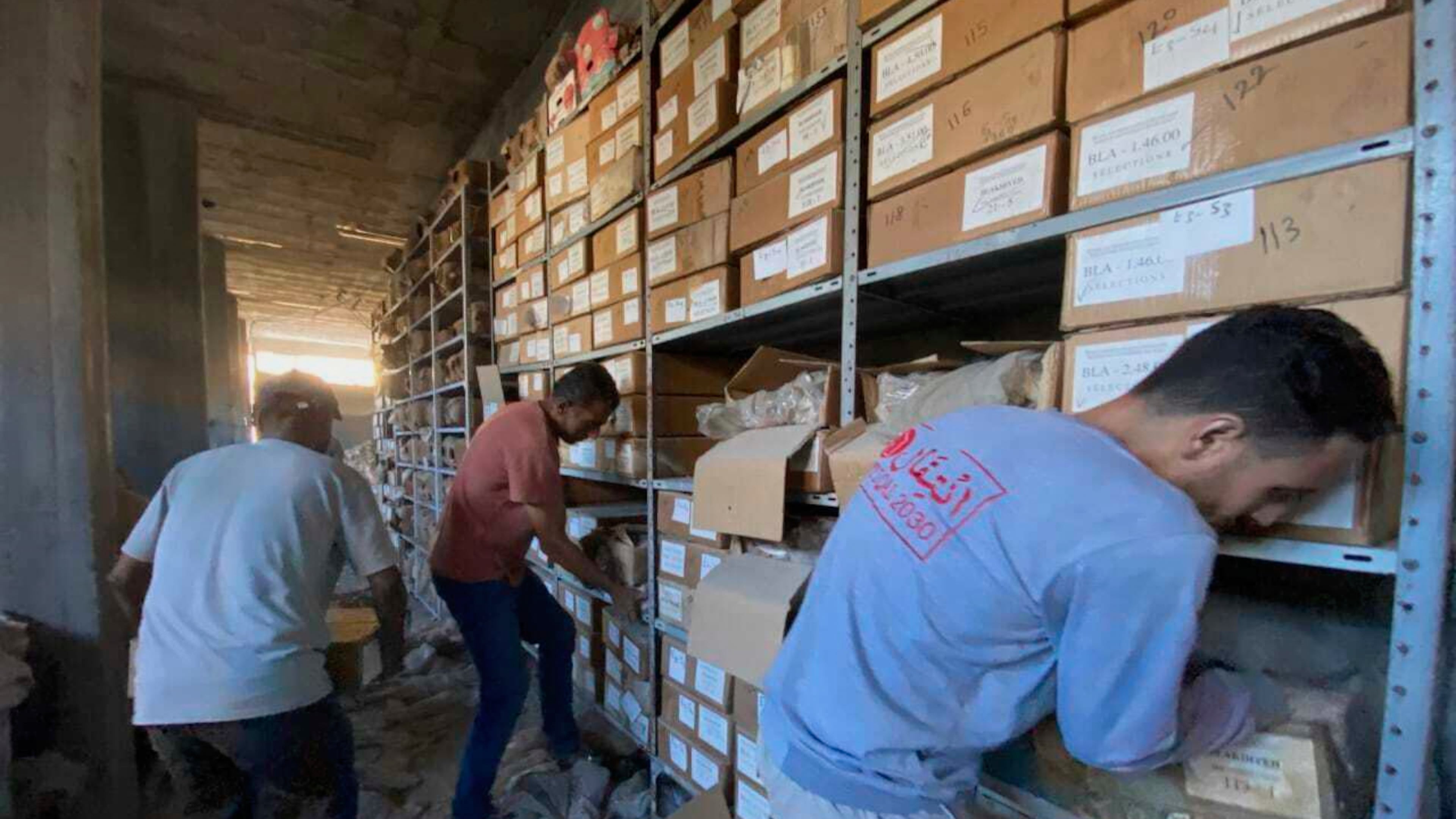 This photo provided by Première Urgence Internationale, archaeological artifacts packed for transit in an attempt to protect them from an Israeli strike are located on an open-bed truck in Gaza City, Gaza Strip on Thursday, Sept. 11, 2025. (Première Urgence Internationale (PUI) via AP)