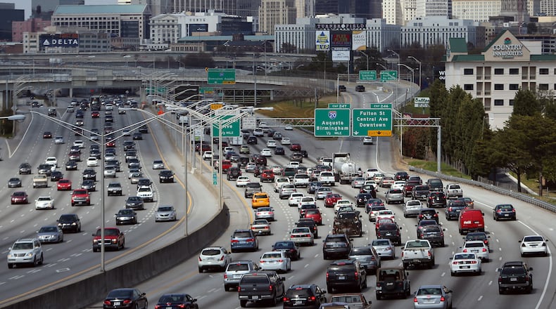 Traffic builds on the connector early Friday afternoon, March 29, 2013, just south of downtown Atlanta as drivers get a jump on their Easter weekend.