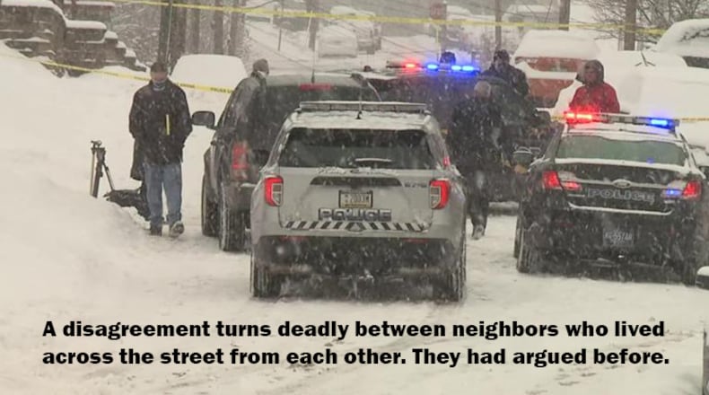 Authorities said James and Lisa Goy were killed Monday after Jeffrey Spaide confronted them for shoveling snow away from their parking spaces and onto his property, reports said.