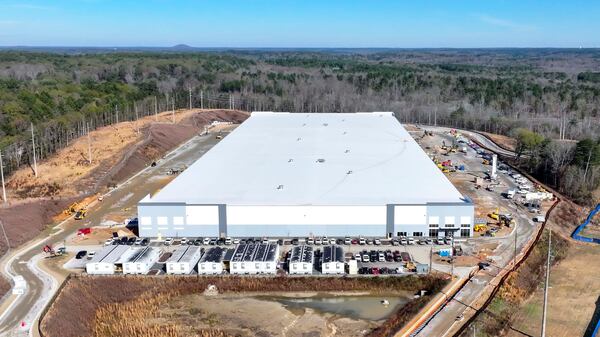 An aerial image shows construction at ServerFarm's data center in Covington on Wednesday, Dec. 10, 2025. (Miguel Martinez/ AJC)