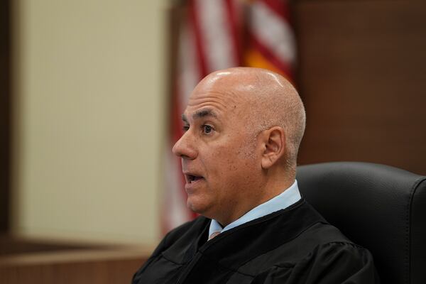 Superior Court Judge Michael Silvanio speaks during Sean M. Higgins' trial, at the county courthouse in Salem, N.J., Tuesday, April 15, 2025. (AP Photo/Matt Rourke)