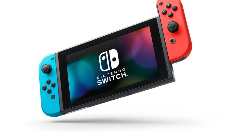 Play games anytime and anywhere with a Nintendo Switch with neon blue and neon red Joy-Con. 
Courtesy of Target