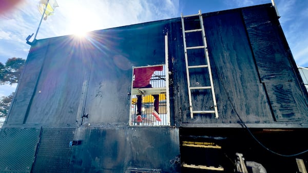 A rear view of the dunking-booth tank at the Georgia National Fair, which runs through Sunday in the Houston County city of Perry. (Joe Kovac Jr./AJC)