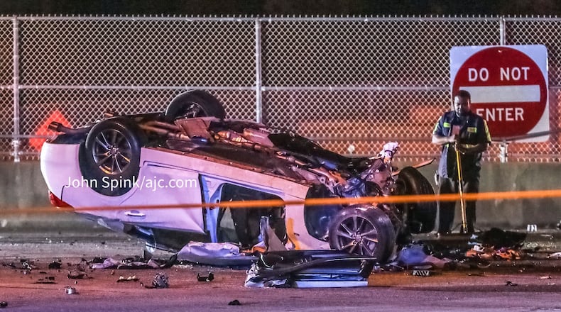 Two men were killed and a third was injured Friday morning when a driver fleeing state troopers lost control on Lenox Road, officials said.