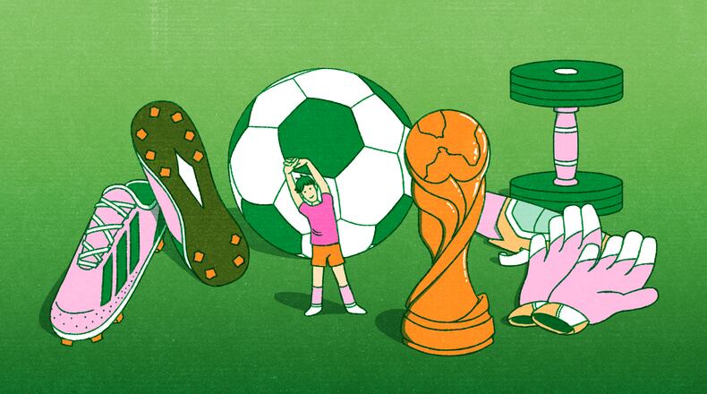 Before sprinting onto the field, soccer players of all levels can reduce their risk of injury by following these practical tips. (Illustration: Suejee Lee for the AJC)