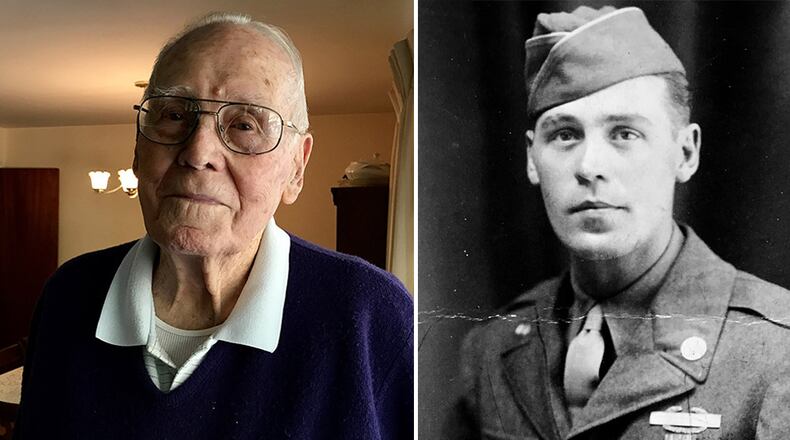 Elbert Dobbs, a 96-year-old retired truck driver who lives in Peachtree City, got called up to serve in the U.S. Army in 1944. At war’s end, he was in Austria, near one of Hitler’s vacation homes. The photo at the right was taken 72 years ago. (left: MARK DAVIS / right: Family photo)