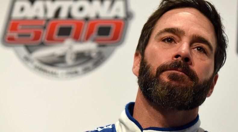 NASCAR driver Jimmie Johnson listens to a question during the Daytona 500 Media Day at Daytona International Speedway Wednesday, Feb. 22, 2017 in Daytona Beach, Fla. (Jeff Siner/Charlotte Observer/TNS)