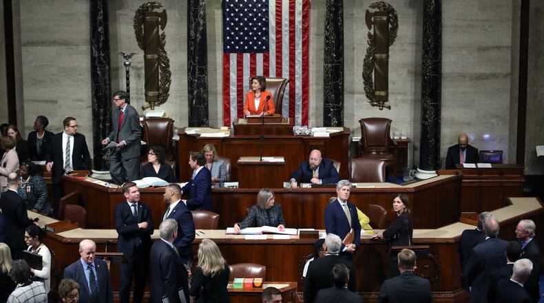 WASHINGTON, DC - OCTOBER 31: Speaker of the House, U.S. Rep. Nancy Pelosi (D-CA) presides over the U.S. House of Representatives as it votes on a resolution formalizing the impeachment inquiry centered on U.S. President Donald Trump in the House Chamber October 31, 2019 in Washington, DC. The resolution creates the legal framework for public hearings, procedures for the White House to respond to evidence and the process for consideration of future articles of impeachment by the full House of Representatives.  (Photo by Win McNamee/Getty Images)