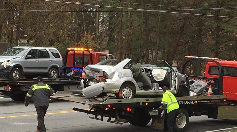 Three people were injured in a wrong-way crash about 2 p.m. Thursday.