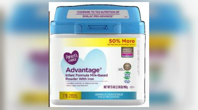 Perrigo Company is recalling its 35-ounce packages of Parent’s Choice Advantage Infant Formula Milk-Based Powder with Iron only sold at Walmart. (Photo: Food and Drug Administration)