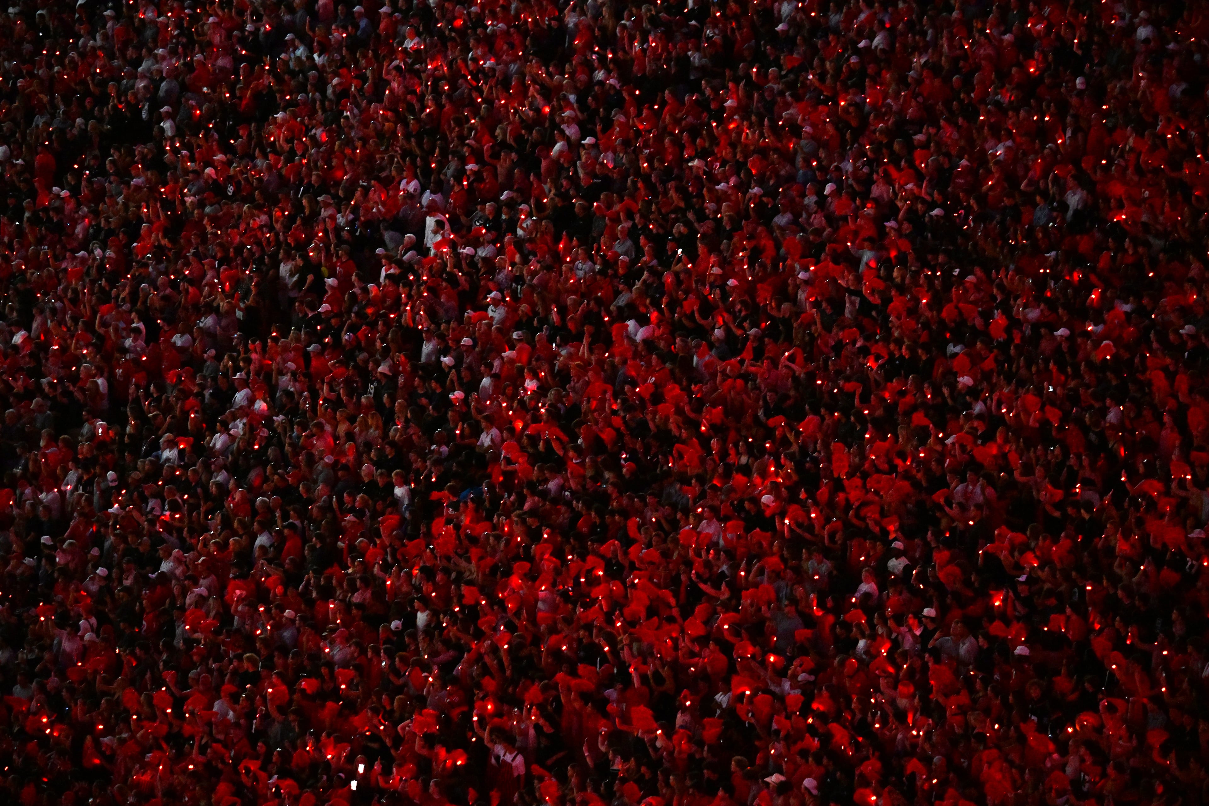 Sanford Stadium had a lights display before Georgia game against Alabama at Sanford Stadium, Saturday, September 27, 2025, in Athens. (Hyosub Shin / AJC)