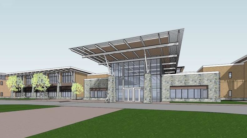 A rendering of the Global Impact Academy in Fairburn shows the outside of the school that will open for its first year in August. (Courtesy image)