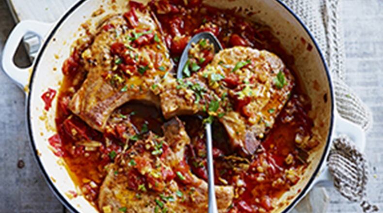 Chickpea Burger and for Pork Chops With Tomato (Eric Shea Photography)