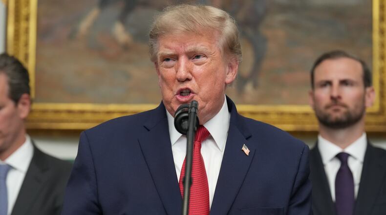 President Donald Trump speaks during a meeting with technology leaders in the Roosevelt Room of the White House, Wednesday, Aug. 19, 2026, in Washington. (AP Photo/Jacquelyn Martin)