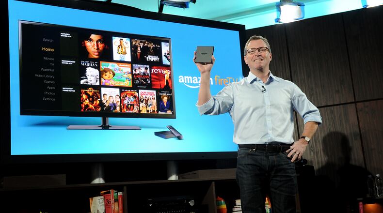 IMAGE DISTRIBUTED FOR AMAZON - Amazon's Peter Larsen introduces Amazon Fire TV during a press conference in New York, Wednesday, April 2, 2014. At $99, Amazon Fire TV is the easiest way to watch Netflix, Prime Instant Video, Hulu Plus, WatchESPN, and more on your big-screen TV. (Photo by Diane Bondareff/Invision for Amazon/AP Images)