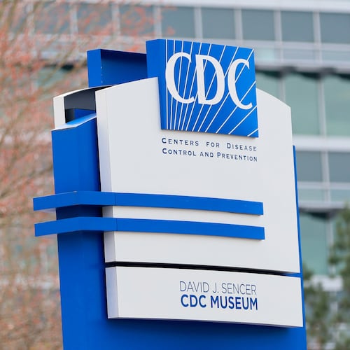 FILE - A sign with the CDC logo is displayed at the entrance to the agency's headquarters in Atlanta on March 2, 2025. (Miguel Martinez/Atlanta Journal-Constitution via AP, File)