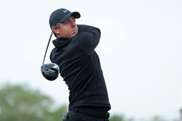Rory McIlroy of Northern Ireland hits a tee shot on the 16th hole prior to the Texas Children's Houston Open 2025 at Memorial Park Golf Course on March 26, 2025 in Houston, Texas. (Photo by Jonathan Bachman/Getty Images)