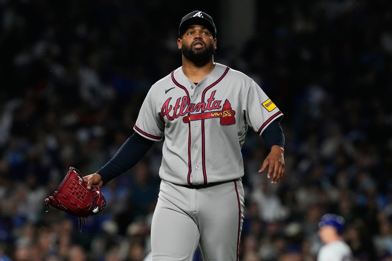 Atlanta Braves starting pitcher Reynaldo López walks to the dugout after the second inning of a baseball game against the Chicago Cubs in Chicago, Monday, Sept. 14, 2026. (Nam Y. Huh/AP)